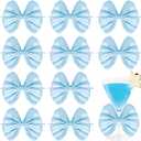 24 Pcs Baby Blue Satin Ribbon Twist Tie Bows for Treat Bags 3.5inches Blue Bows for Crafts Premade Bows Decorating Gifts Wrapping Bows for Pop Candy Apples Cake Bakery Wedding Party