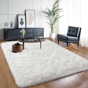 Thick Area Rug 5x7 Cream White Fluffy Shag for Girl Bedroom,Ultra Soft Plush Fuzzy Washable Thickened Non-Slip Floor Carpet,Modern Furry Shaggy Rug for Living Room Nursery Kids Boy Dorm,Ivory
