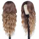 Long Brown Balayage Blonde Wigs for Women 26inch Wavy Curly Wig Natural Looking Middle Part Synthetic Heat Resistant Hair Replacement Wigs for Daily