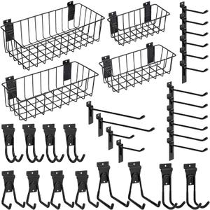 Heavy-Duty Slatwall Baskets and Hooks - Slatwall Accessories for Standard Slatwall Panels | Ideal for Organizing Garages and Workshops, Black 