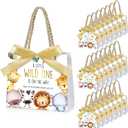 Spakon 25 Set Safari Baby Shower Party Favors Goodie Bag a Little Wild One Is on the Way Gift Jungle Animals Print Treat Bags with and Bow Ribbon Baby Shower Birthday Party Supplies