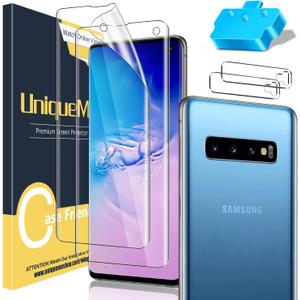 UniqueMe [2+2 Pack Compatible with Samsung Galaxy S10 Full Coverage Flexible TPU Screen Protector and Camera Lens Protector Not Fit for Samsung S10 Plus