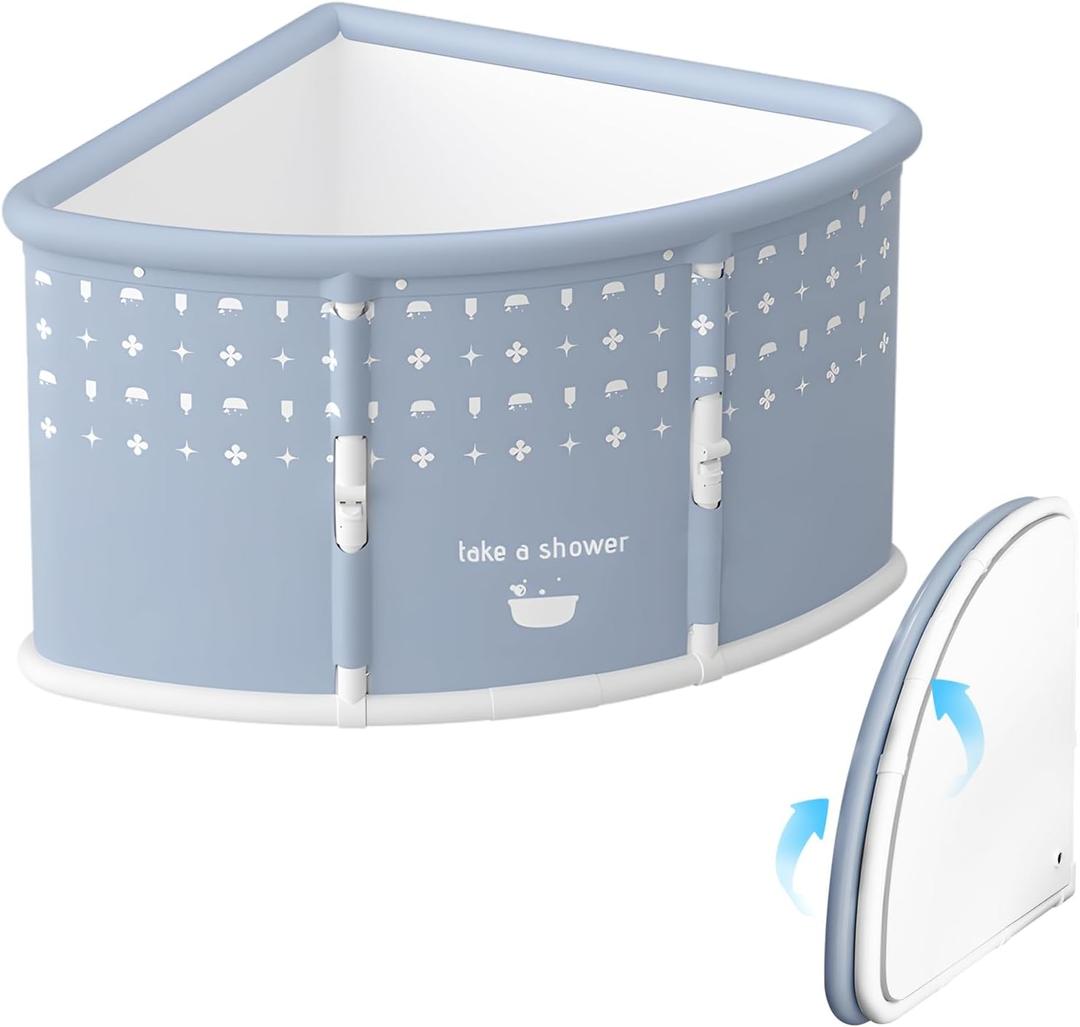 Portable Foldable Bathtub for Adults Fan-Shaped Foldable Bathtub, Portable Bathtub for Adult, Large Collapsible Tub, Freestanding Surround Collapsible Tub, Effortless Folding Corner Bathtub