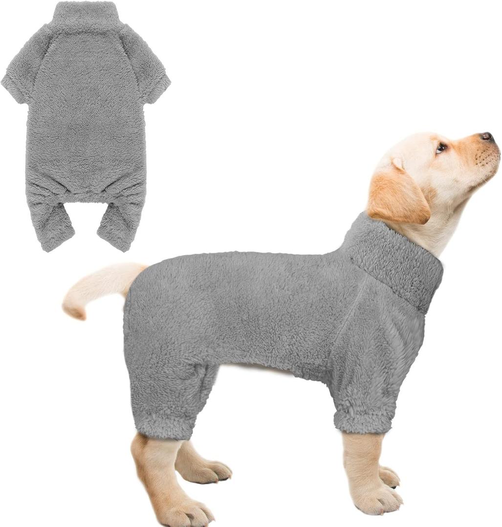 Fuzzy Pajamas Turtleneck Dog Clothes Warm Soft Cozy Lightweight Dog Pjs Sweaters for Small Dogs (Grey-XS)