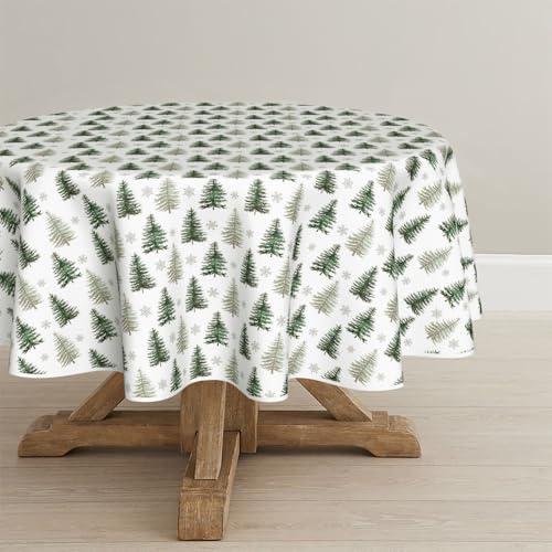 Horaldaily Christmas Tablecloth 90×90 Inch Round, Christmas Pine Tree Green Washable Table Cover for Party Picnic Dinner Decor