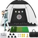 Golf Net, 10x7ft Practice Net with Foldable Tri-Turf Mat, All in 1 Golf Hitting Aid with Scoreboard & Target, Chipping Training Nets for Backyard Driving, Gifts for Men Dad Husband Boys