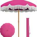 AreShark 7ft Patio Umbrella with Fringe, UPF50+ Beach Umbrella for Table, Pool & Garden, Portable Outdoor Tassels Umbrella w/Fiberglass Ribs&Push Bottom Tilt(Light Pink)