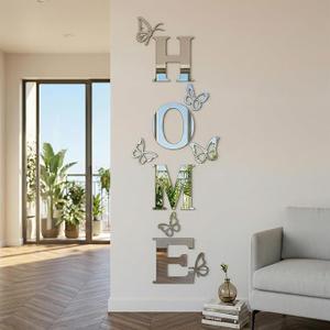 Home Wall Decor Signs Letters 10PCS Acrylic Mirror Stickers Family House Decorations for Living Room Bedroom Dining Home Modern Decoracion de Pared para Sala,Silver 59x21 Inch