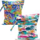 Swimsuit Bag Wet Bags for Travel Reusable Waterproof Dry Bags Diaper Bag Tropical Palm Wet Bag for Swimsuit Towels Beach Gym 10.2×12.6 Inches