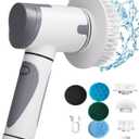 Electric Spin Scrubber,Power Scrubber Dual Speeds Cordless Shower Scrub Brush with Handle,Cleaning Brush with IPX7 Waterproof,8 Brush Heads for Kitchen,Tile,Tub (Short Purple)