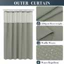 N&Y HOME Extra Long Waffle Weave Shower Curtain with Snap-in Fabric Liner & Hooks Set - 71" x 84", Hotel Style & Mesh Top Window, Machine Washable - 71x84 Inches, Sage Green