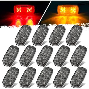 Partsam 14x Red/Amber Double Bullseye led Light Side Marker Clearance Light Smoke Lens, Tiger EyeLED Marker Lights, 4" Rectangular Rectangle LED Light for Truck Trailer RV Camper