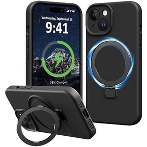Vanxiliiy Compatible with iPhone 14 Case with Stand, Premium Slim Soft Liquid Silicone Phone Cases for iPhone 14 6.1" Compatible with MagSafe Magnetic Ring Kickstand Case Full Camera Protection, Black