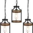 Farmhouse Pendant Light, Rustic Wood Metal Light Fixtures with Adjustable Hanging Chain, Small Pendant Lighting for Kitchen Island, Dining Room, Entryway, Cafe & Bar, 3 Pack