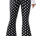 WDIRARA Women's Polka Dots Flare Pants Crossover Waist Bell Bottom Trousers (Black and White, Large)