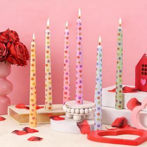 Treela 12 Pcs Valentine's Day Conversation Heart Candles 9.8 Inch Candy Heart Taper Candle Unscented Candlestick for Wedding Anniversary Home Party Supplies Restaurant Dining Table Decoration 6 Colors