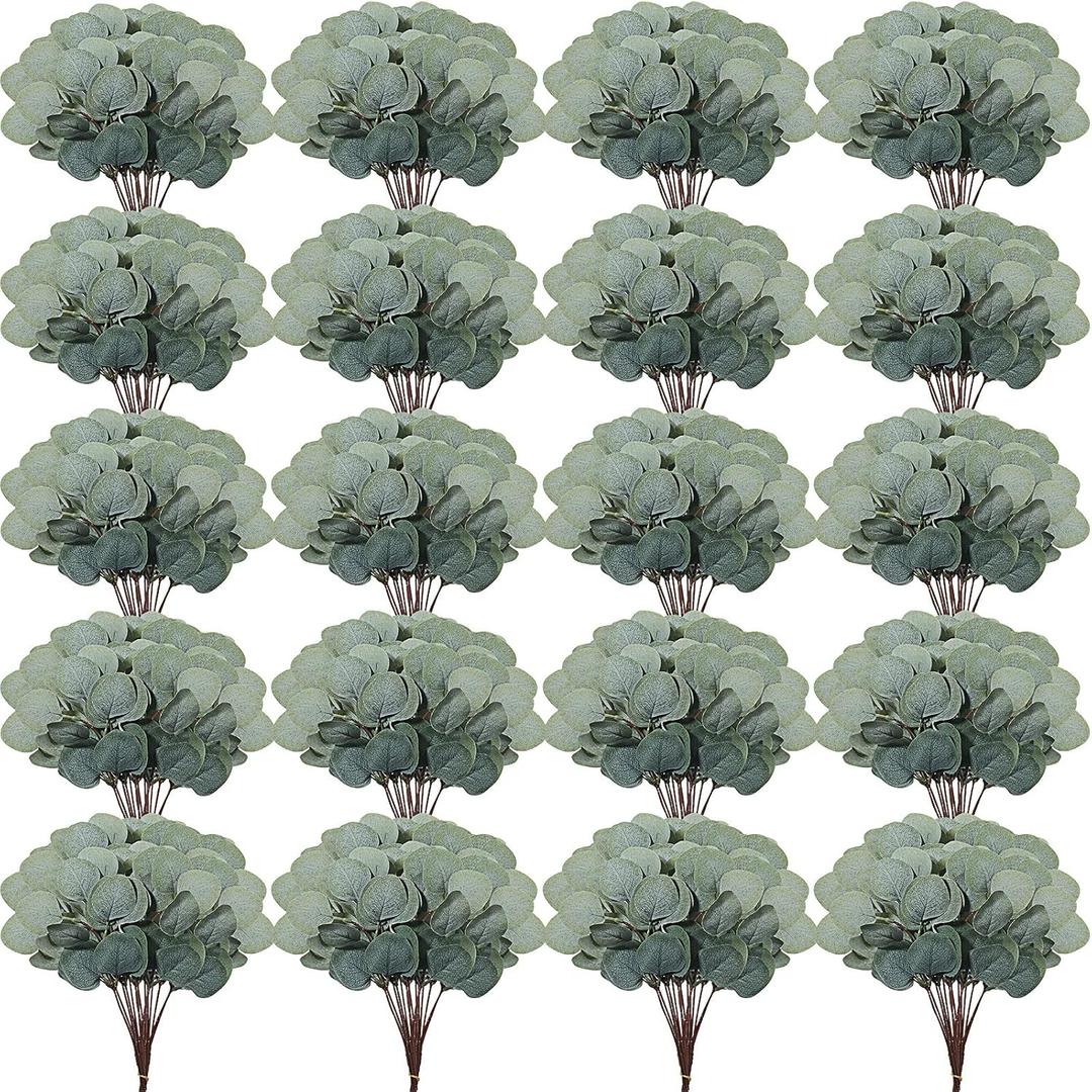 Taiyin 120 Pieces Artificial Eucalyptus Leaves for Wedding Eucalyptus Leaves Stems Decor Greenery Faux Green Stems for Wedding Centerpiece Floral Home Decor, 11 Inches