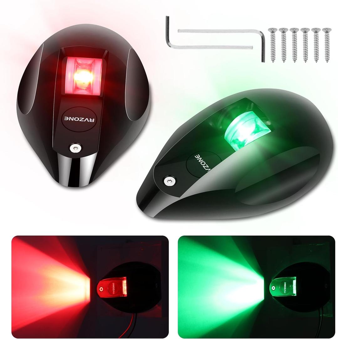 RVZONE Boat Navigation Lights Bow Lights for Boats Red and Green LED Marine Navigation Lighting IP67 Waterproof Led Boat Lighting Bow and Stern Nav Light for Pontoon,Yach, Marine (Black)