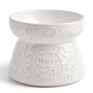 CERMOS Ceramic Raised Cat Bowl, Elevated Tilted Feeder for Neck Fatigue, Anti-Vomiting Design -Dishwasher Mircrowase Safe, Stable and Good Size for Kittens to Adult Cats with 240ml/16oz