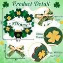 St Patricks Day Decorations Welcome Wreaths for Front Door Decor - Shamrock Sign with Bow for Irish March Home Wall Porch