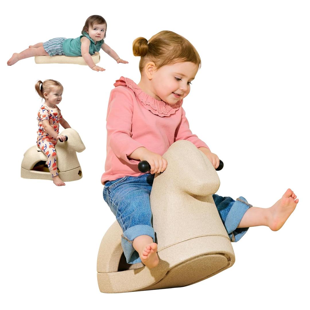 Nuby Rock 'N Ride Rocking Horse for Kids - Ride, Rock & Scoot Toy for Indoor & Outdoor Play - Balance & Coordination Development Toy - Ages 12+ Months - Beige Horse