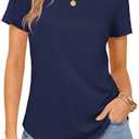 GKBK Womens Tops Cotton Short Sleeve Shirts Summer Crew Neck Basic Tees Casual Tunic Tops Curved Hem (Blue, M)