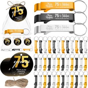 Dandat 54 Sets 75th Birthday Party Favors for Guests Birthday Beer Opener Keychain Cheers to 75 Bottle Opener Keychain with Thank You Cards and Gift Bags for Anniversary Wedding Party Favors