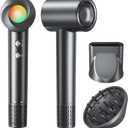 Hair Dryer, 160000 RPM Ionic Hair Dryer Portable Lightweight Blow Dryer with 500 Million Negative Ions, Fast-Drying, Lightweight and Quiet with Diffuser & Nozzle, Perfect for Home and Travel-Black