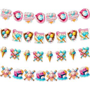 HunnmingRe 4 Pcs Ice Cream Drip Baseball Banner 67 Meme Paper Garland 39 ft Pre-Assembled Baseball Party Decorations Funny Sports Theme Birthday Garland Baby Shower Party Supplies(Ice Cream Drip)