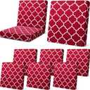 Newwiee 8 Pcs Patio Stretch Sofa Cushion Covers Stripe Outdoor Cushion Covers Replacement Patio Furniture Couch Slipcovers Chair Seat Soft Flexibility Protector(Wine Red)