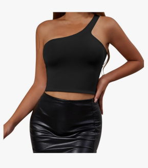 Women's One Shoulder Strapped Tank Seamless Stretch Cropped Camisole Sleeveless High Elastic Top Skin Friendly Shirt