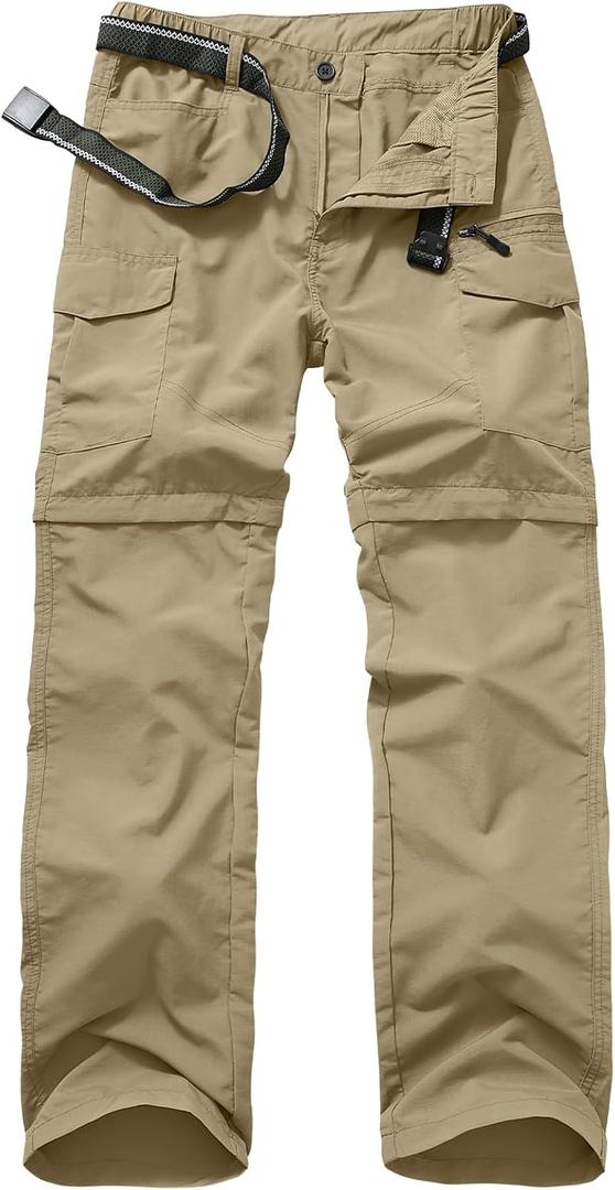 Mens Hiking Convertible Pants Quick Dry Waterproof Zip Off Lightweight Cargo Safari Fishing Work Pants Trousers with Belt, 38