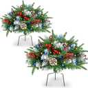 2 Pack Christmas Decorations Outdoor - 21" Pre-Lit Outdoor Christmas Tree with Lights, Prelit Planter Bushes with Remote, Christmas Planter Urn Filler for Front Porch Pathway Yard Garden Holiday Decor