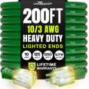 200ft Outdoor/Indoor Extension Cord 10/3 Gauge Ultra Heavy Duty 3 Prong SJTW, Waterproof, Flexible Cold-Resistant Long Power Cord,10A 125V 1250W, Green by LifeSupplyUSA