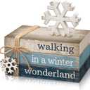 4 Pcs Winter Decorations for Home Winter Table Decorations Snowflake Tiered Tray Decorative Mini Wooden Books Signs Block Centerpiece for Shelf Office Tabletop Housewarming Gifts