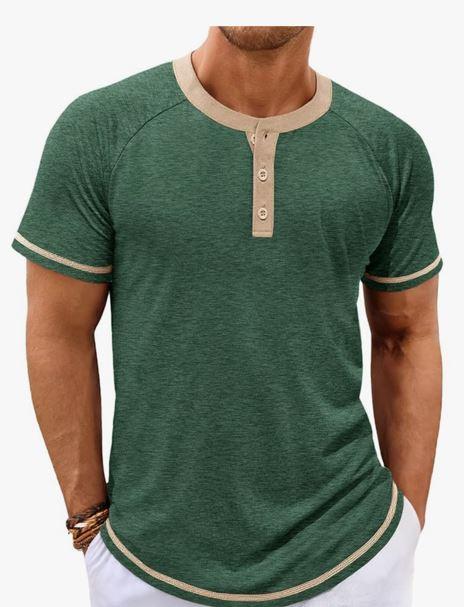 Makkrom Mens Henley Shirts Short Sleeve Casual Summer Basic T Shirts Button Vintage Lightweight Tee Tops
,L