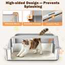 AIPERRO Stainless Steel Litter Box with Lid | XL Metal Enclosed Cat Litter Boxes with High Sided for Big Cats | Anti-Urine Leakage, Non-Stick Boxes with Litter Scoop (Light Gray)