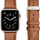 OMIU Leather Bands Compatible with Apple Watch Band 42mm(Series3 2 1) Genuine Leather Wristband Starp for iWatch SE Series 11 10 9 8 7 6 5 4 3 2 1 Ultra for Women Men (Brown/Starlight)