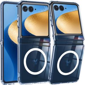FNTCASE for Motorola Razr 2025/2024 Case: Magnetic for Moto Razr 2025/2024 Case Clear Military Grade Drop Protection Anti Yellowing Cell Phone Cover - Rugged Shockproof Protective Bumper Transparent