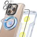 SODI 3 in 1 iPhone 16 Pro Case with 360Rotatable Magnetic Ring Stand [1X Screen Protector + 1X Camera Lens Protector][Anti-Yellow] [Military-Grade Protection] Shockproof Phone Case 6.3",Clear