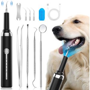 Plaque and Tartar Remover Kit for Dogs,Low Noise Waterproof Ultrasonic Tartar Remover for Pets,Adjustable 5 Modes of Cleaning Intensity (Black)