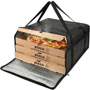 19.6" x 19.6" x 5.9" Insulated Pizza Delivery Bag with Zipper Closure, Thermal Food Carrier for Hot & Cold Meals, Reusable Delivery Bag for Catering, Transport & Home Use, Black (1 Pack)