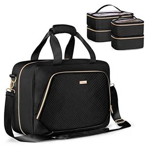 Prokva Professional Makeup Artist Travel Case with 4 Detachable Cosmetic Bags, Large Make up Organizer Bag with Makeup Kit Storage Section and Hair Tools Pocket, Black (Empty Bag Only)