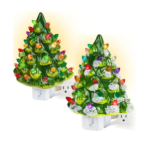 Dazzle Bright 2 Pack Ceramic Christmas Tree Night Light, UL Certified Nightlight Plug in, Vintage Christmas Decorations Indoor, Room Home Decor and Accessories, Night Light for Kids/Adults