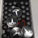 4 Pack Car Wheel Center Hub Cap Kit with 22 Lug Nut Covers, 2.2 in (56mm) Wheel Rim Covers Center Hubcaps with Emblem for Model 3 / Model Y, Black & Silver Exterior Decoration for Tesla