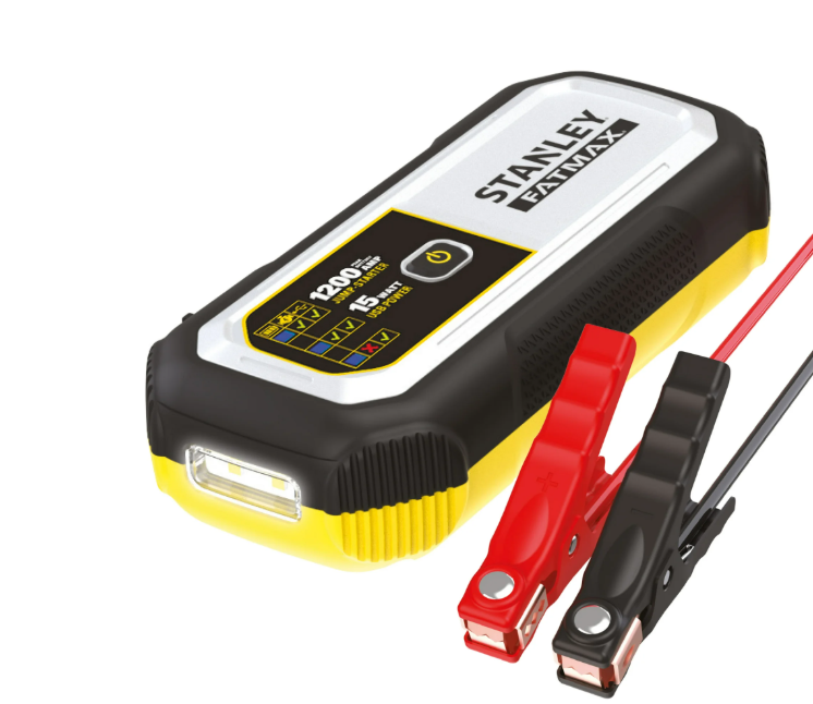Stanley FatMax 1200A, Lithium Jump Starter with 15 Watt USB-A and USB-C Power, Includes clamps