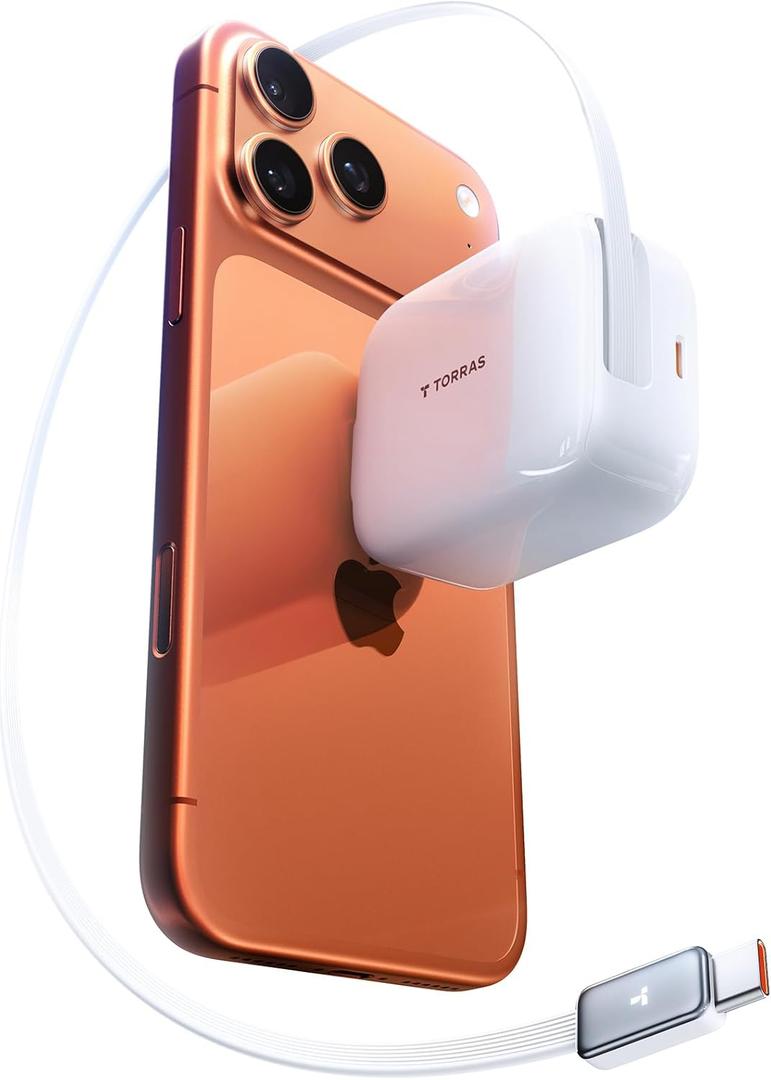 TORRAS FlexLine 67W Retractable USB C Charger Block,for iPhone 17 Charger Fast Charging, GaN  USB C Cable with Dual-Port for MacBook Pro/Air,iPad, Samsung Galaxy S25 Ultra/iPhone 17 Pro Max, 39.37in (White)