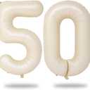 Beige 50 Birthday Balloon Numbers, 40 Inch Large Cream Foil Number 5 and 0 Balloons for Women, 50th Birthday Balloons White Sand for 50 Year Old Men Anniversary Birthday Party Decorations Supplies