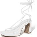 ALICEPUB Women's Chunky Block Heels Strappy Heels Square Open Toe Heeled Sandals Short Heels Comfortable Dressy Shoes Wedding Bridal Party, Size 8.5