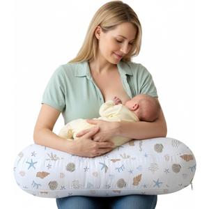 Little Grape Land Nursing Pillow for Breastfeeding, Ergonomic Feeding Pillow with Removable Cover, Baby Feeding Pillow with Hidden Zipper Guard and Supportive Breathable Filling, Shell, Upgraded